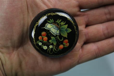 metal costume jewelry folk art painted houses brooch|Painted Metal Brooch .